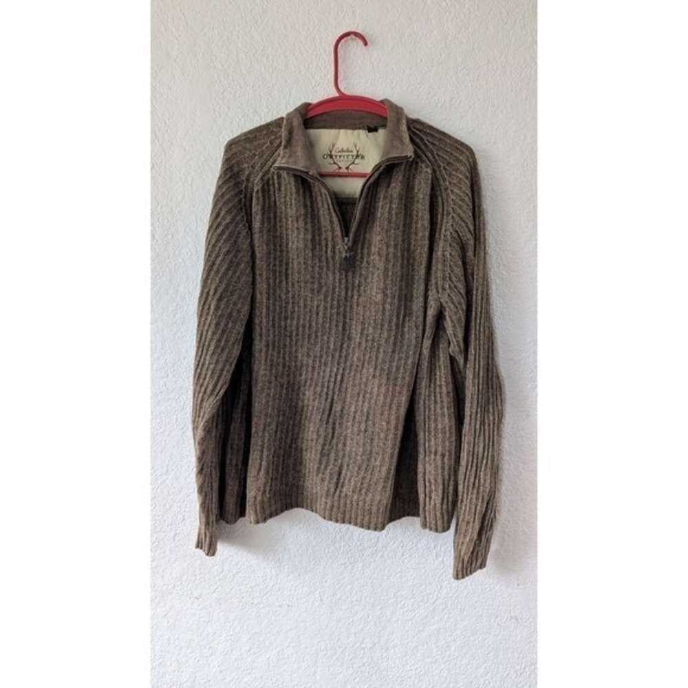Cabela's Quarter Zip Sweater Ribbed Knit Pullover‎ Outdoor Olive XL/TG